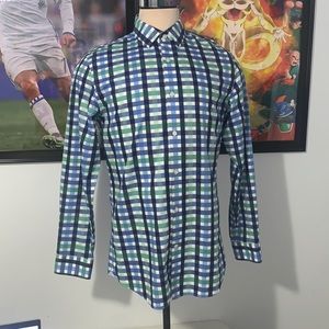 BANANA REPUBLIC Grant Fit Non Iron Blue green Plaid Longsleeve Button Up Shirt